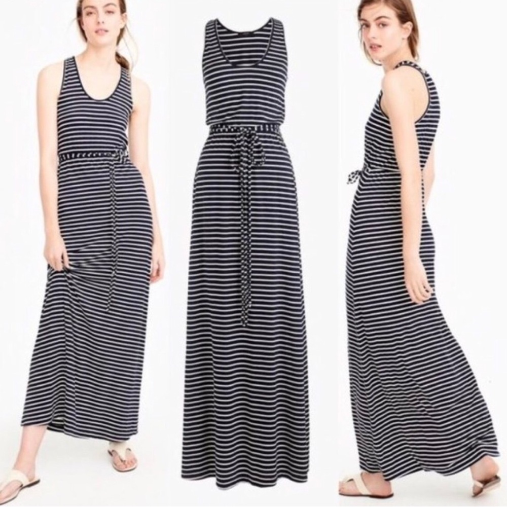 J. Crew Striped Waist Tie Maxi Dress Womens Size S Beach Preppy Coastal Nautical
